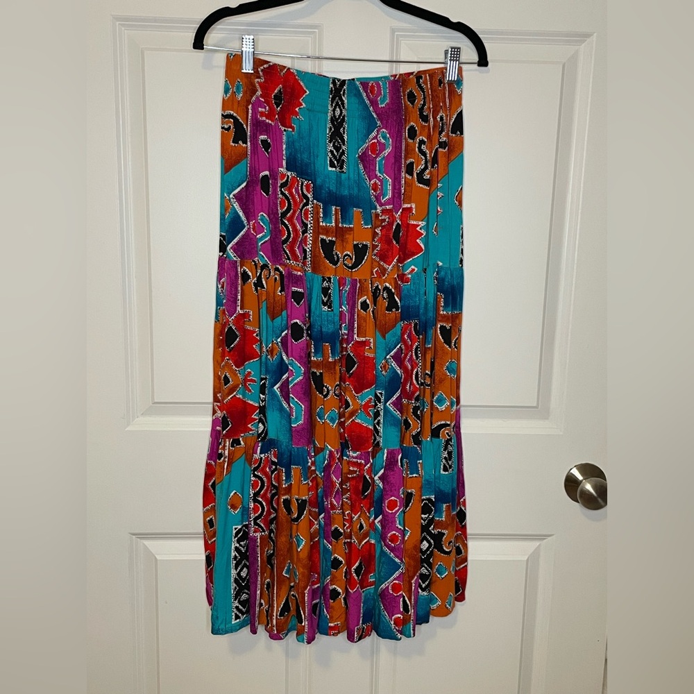 Vintage Pierre Cardin Abstract Geometric Rayon Maxi Skirt Pockets M